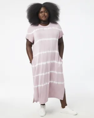 Stephanie Crew Neck Tie Dye Midi Dress | Mauve / White
