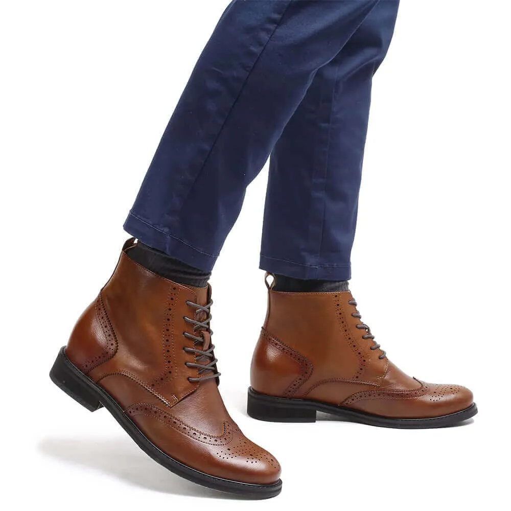 This item only ships to the United States - 7CM / 2.76 Inches CMR CHAMARIPA Invisible Height Increasing Elevator Boots Men's Brown Leather Boot