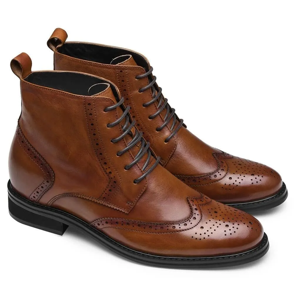 This item only ships to the United States - 7CM / 2.76 Inches CMR CHAMARIPA Invisible Height Increasing Elevator Boots Men's Brown Leather Boot