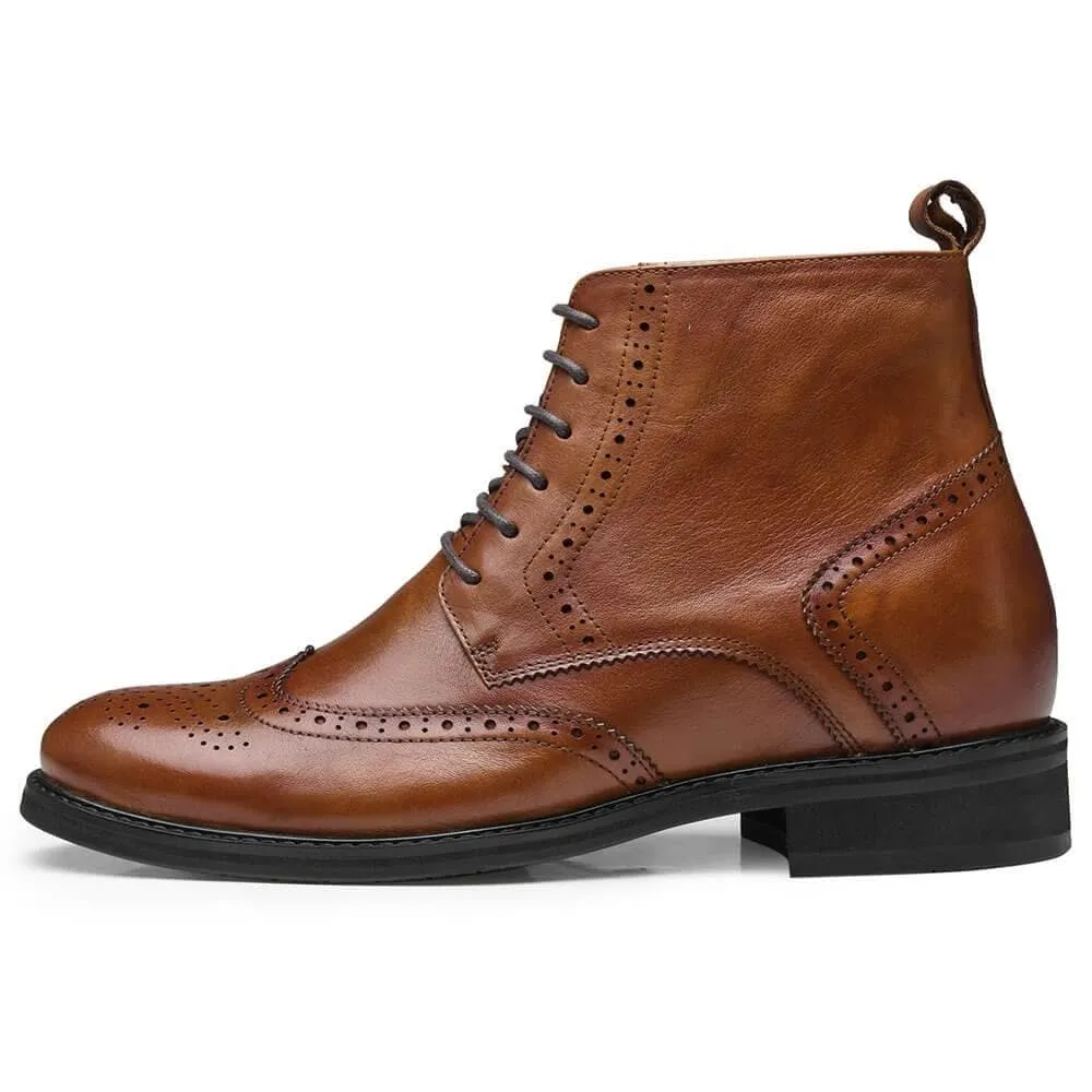This item only ships to the United States - 7CM / 2.76 Inches CMR CHAMARIPA Invisible Height Increasing Elevator Boots Men's Brown Leather Boot