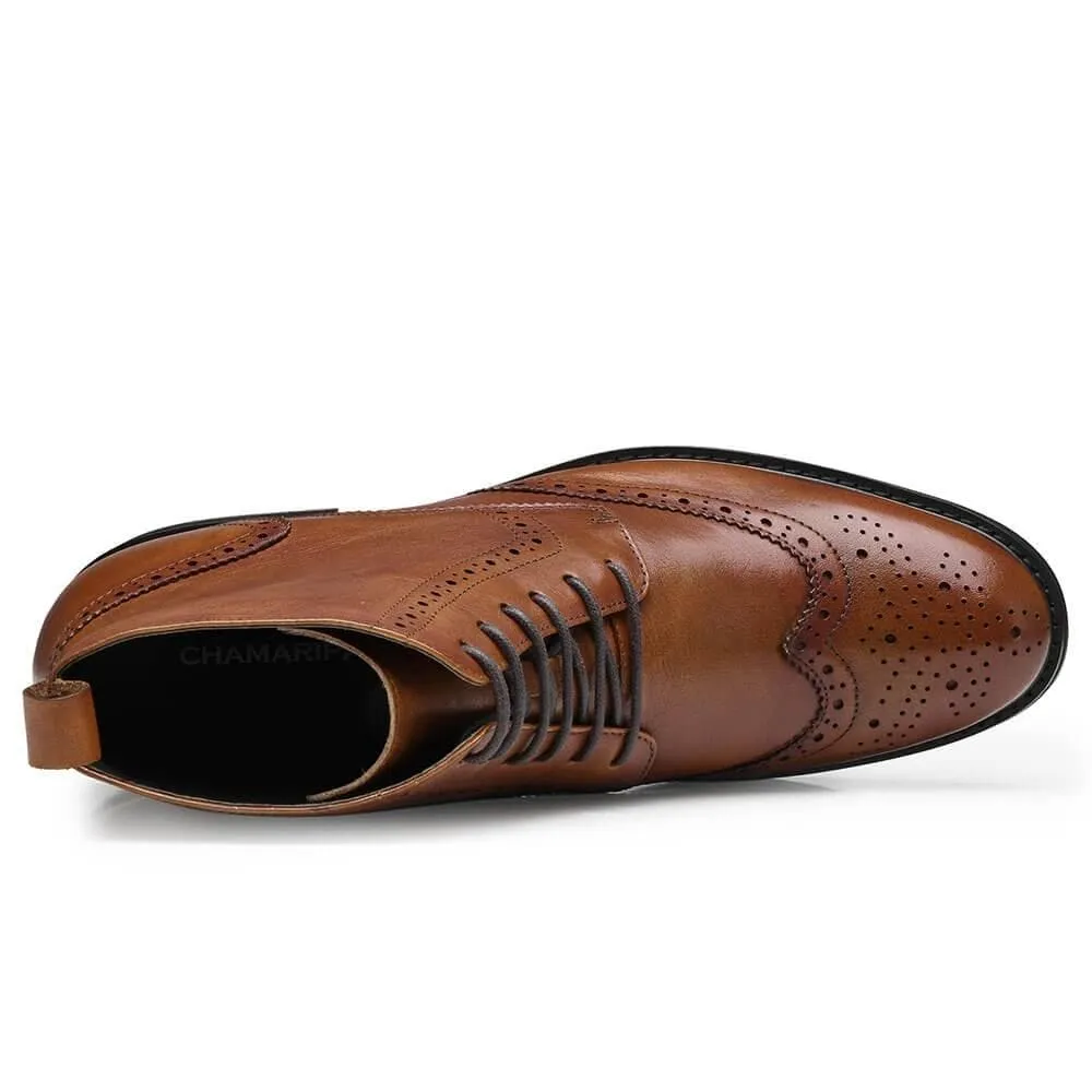 This item only ships to the United States - 7CM / 2.76 Inches CMR CHAMARIPA Invisible Height Increasing Elevator Boots Men's Brown Leather Boot