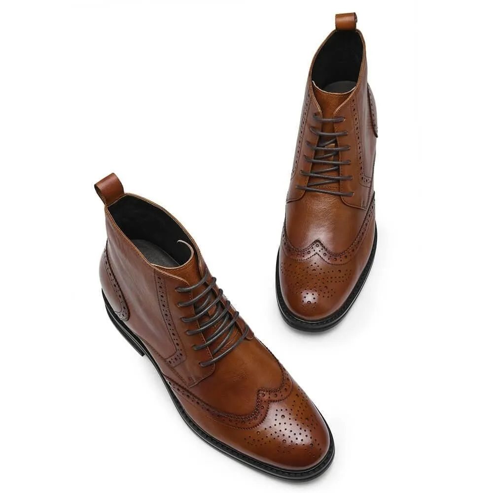 This item only ships to the United States - 7CM / 2.76 Inches CMR CHAMARIPA Invisible Height Increasing Elevator Boots Men's Brown Leather Boot