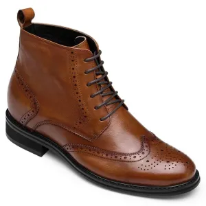 This item only ships to the United States - 7CM / 2.76 Inches CMR CHAMARIPA Invisible Height Increasing Elevator Boots Men's Brown Leather Boot