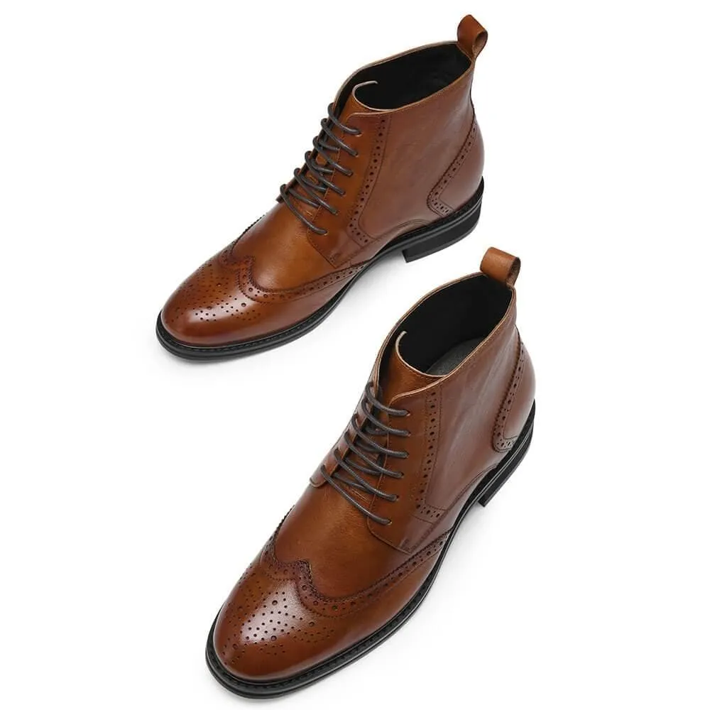 This item only ships to the United States - 7CM / 2.76 Inches CMR CHAMARIPA Invisible Height Increasing Elevator Boots Men's Brown Leather Boot