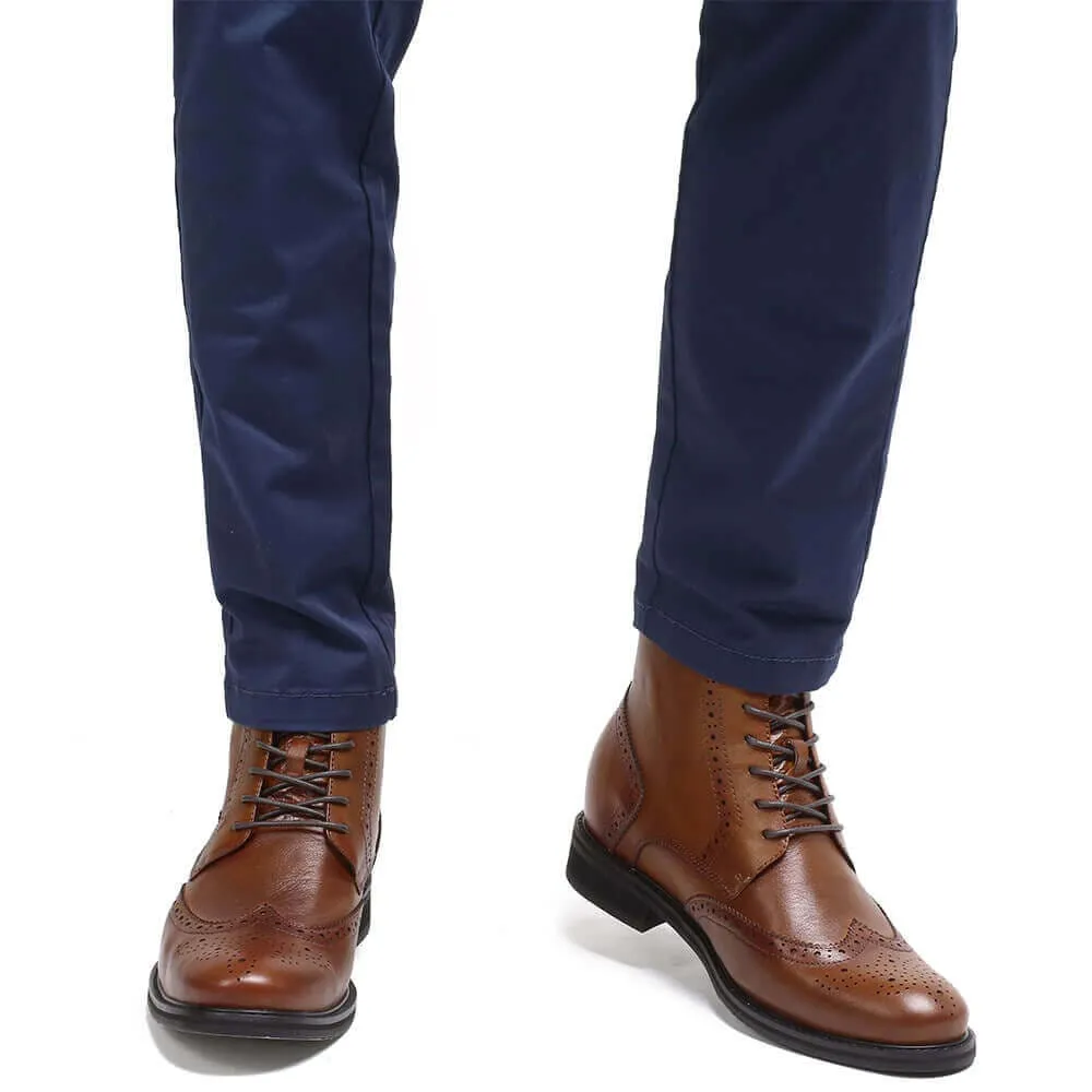 This item only ships to the United States - 7CM / 2.76 Inches CMR CHAMARIPA Invisible Height Increasing Elevator Boots Men's Brown Leather Boot