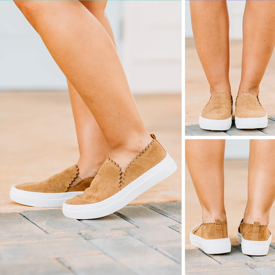 What A Find Tan Brown Suede Sneakers