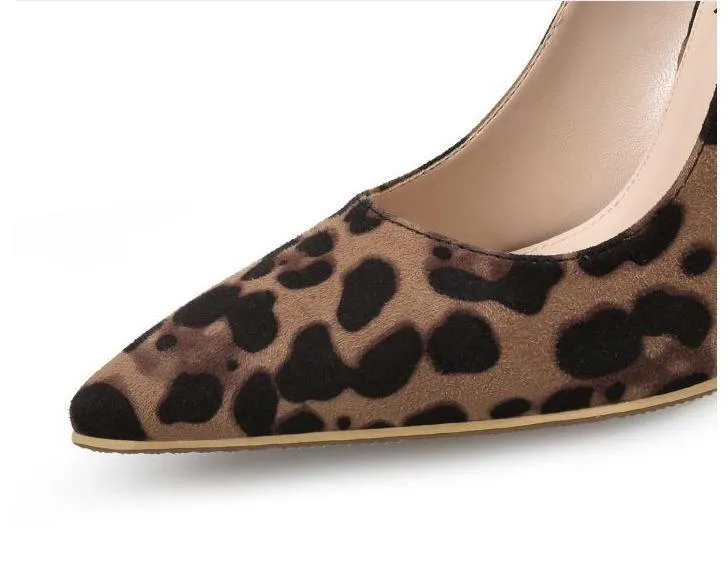 Women's suede sexy leopard d’Orsay pumps side cut out pumps