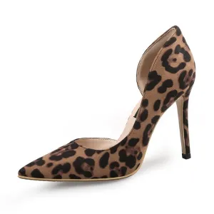 Women's suede sexy leopard d’Orsay pumps side cut out pumps